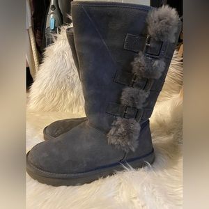 Grey tall UGGS with buckle